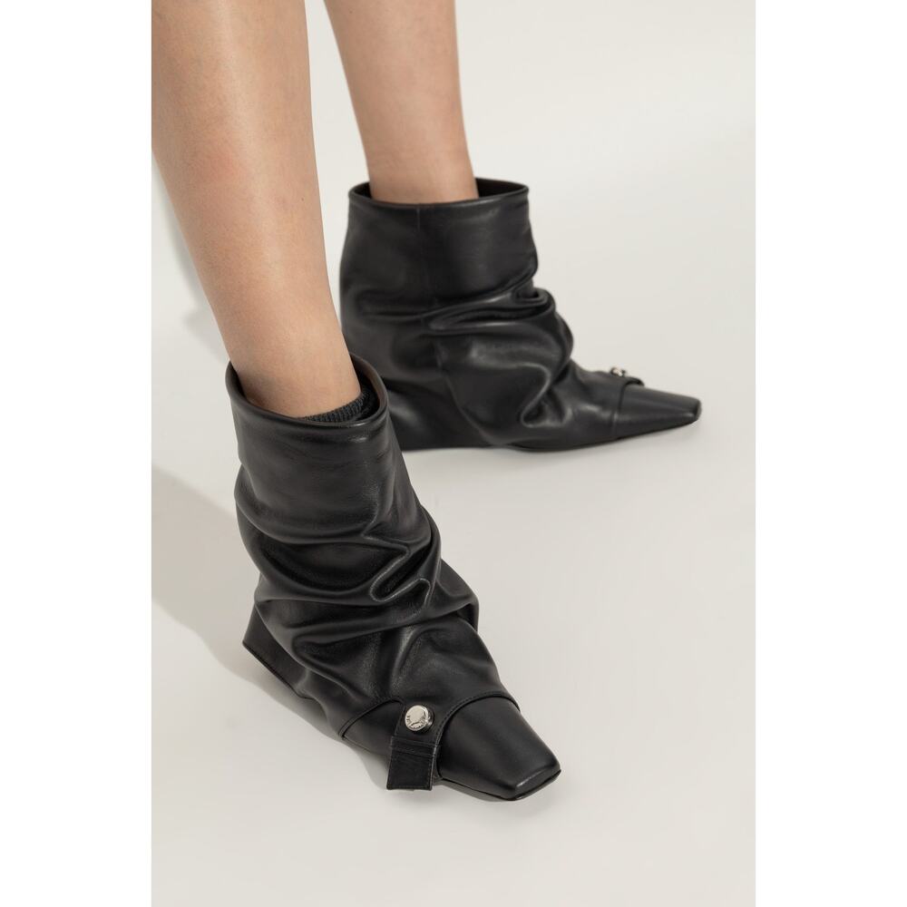 Attico Juno Leather Heeled Ankle Boots - Eu37 Us 7 Black